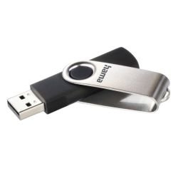 HAMA - Hama Rotate 128GB USB 2.0 Memory Pen, Rotating Cap, Keyring, Black/Silver