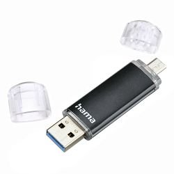 HAMA - Hama Laeta Twin 64GB USB 3.0/Micro USB Memory Pen, OTG, Aluminium Casing, Black
