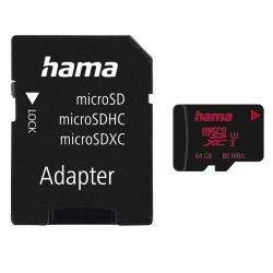 HAMA - Hama 64GB MicroSDXC Card with SD Adapter, UHS-I Class 3, 80MB/s