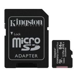 KINGSTON - Kingston 64GB Canvas Select Plus Micro SDXC Card with SD Adapter, UHS-I Class 10,U1, A1 App Performance, 100MB/s