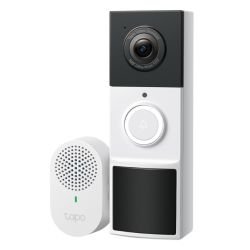 TP-LINK - TP-LINK (TAPO D210) Smart Battery 2K 3MP Video Doorbell Camera w/ Chime, 6-Month Battery, Night Vision, AI Detection & Notification