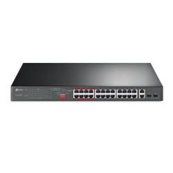 TP-LINK - TP-LINK (TL-SL1226P) 24-Port 10/100Mbps + 2-Port GB Unmanaged PoE+ Switch, 2 combo GB SFP Slots, 24-Port PoE, Rackmountable