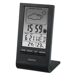 HAMA - Hama TH-100 LCD Thermo/Hygrometer - Thermometer, Hygrometer, Barometer, Weather Forecast, Moon Phases, Date/Time, Alarm, Black