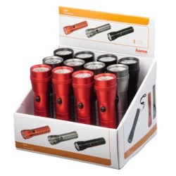 HAMA - Hama (FL-200) LED Torch x12 Multipack, 60 Lumen, Hand Strap, Black/Grey/Red, Display Case