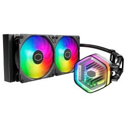 COOLER MASTER - Cooler Master MasterLiquid 240 Atmos ARGB Liquid CPU Cooler, 240mm, Dual Chamber Design, 2x ARGB Fans, Customisable Pump Cover, Black