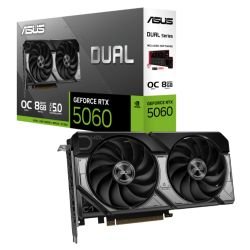 ASUS - Asus DUAL RTX5060 OC, PCIe5, 8GB DDR7, HDMI, 3 DP, 2565MHz Clock, Overclocked, Compact SFF-Ready