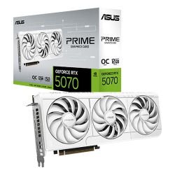 ASUS - Asus PRIME RTX5070 OC, PCIe5, 12GB DDR7, HDMI, 3 DP, 2587MHz Clock, Overclocked, Compact SFF-Ready, White