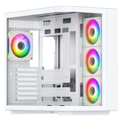 VIDA - Vida Edge White ARGB Gaming Cube Case w/ Glass Side, Front & Corner, ATX, 4x ARGB PWM Fans, 6-Port Fan Hub & Remote Control, Asus BTF Compatible