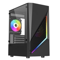VIDA - Vida Genesis Black ARGB Gaming Case w/ Glass Window, Micro ATX, 2x ARGB Fans, Front ARGB Strip