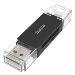 HAMA - Hama External USB 2.0 OTG Card Reader, USB-A + Micro USB, SD/microSD, Black, USB Powered