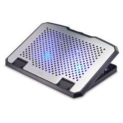 HAMA - Hama Aluminium Quiet Laptop Cooler, Tiltable, 2 Blue LED Fans, Up to 15.6" laptops, Black