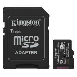 KINGSTON - Kingston 128GB Canvas Select Plus Gen3 MicroSDXC Card with SD Adapter, UHS-I Class 10, U1, V10, A1 App Performance, 150MB/s