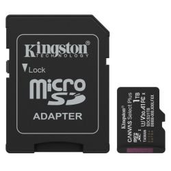 KINGSTON - Kingston 1TB Canvas Select Plus Gen3 MicroSDXC Card with SD Adapter, UHS-I Class 10, U3, V30, A1 App Performance, 150MB/s