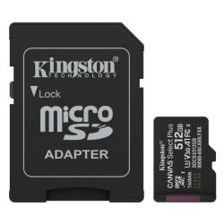 KINGSTON - Kingston 512GB Canvas Select Plus Gen3 MicroSDXC Card with SD Adapter, UHS-I Class 10, U3, V30, A1 App Performance, 150MB/s