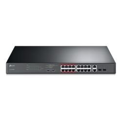 TP-LINK - TP-LINK (TL-SL1218MP) 16-Port 10/100Mbps + 2-Port GB Unmanaged PoE Switch, 2 combo GB SFP Slots, 16-Port PoE, Rackmountable