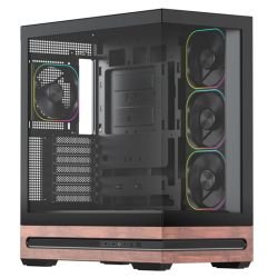 VIDA - Vida Elegance Black ARGB Gaming Case w/ Glass Side & Front, ATX, Real Wood PSU Shroud, 4x ARGB PWM Fans, Fan Hub & Remote, USB-C 10Gbps, Asus BTF Compatible