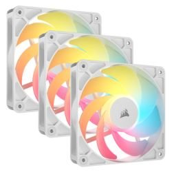 CORSAIR - Corsair RS120-R ARGB 120mm PWM Reverse Blade RGB Case Fans (3-Pack), 8 RGB LEDs, Daisy-Chain, Magnetic Dome Bearing, 2100 RPM, White